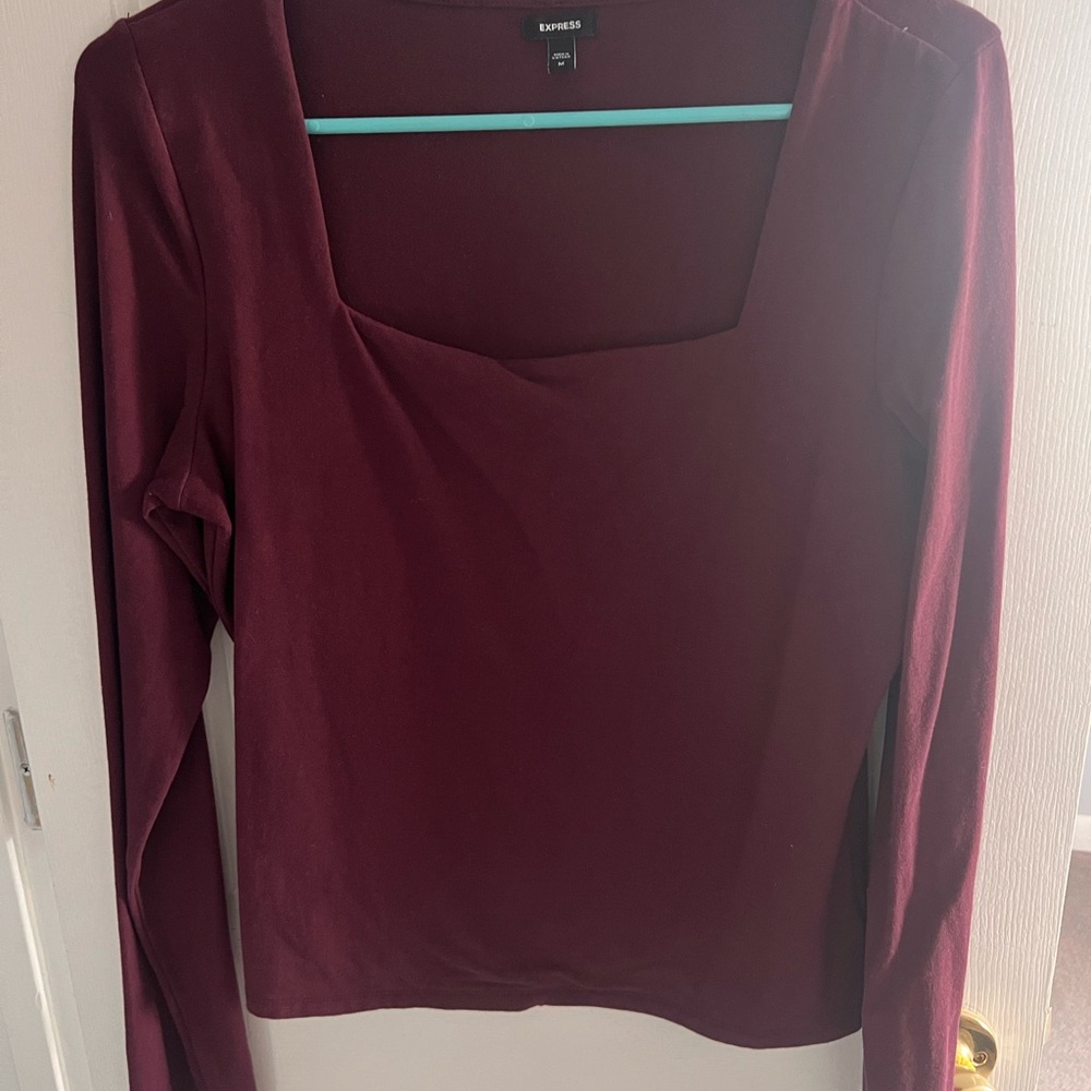 Express Women's Deep Red Long Sleeve Top